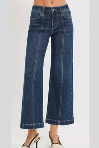 Risen - Mid Rise Crop Wide Front Seamed Detailed Jeans