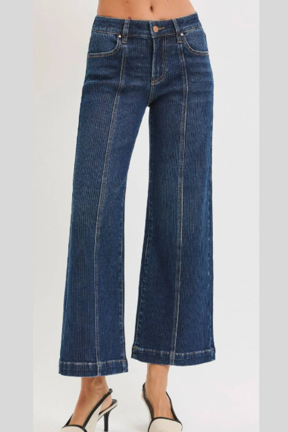 Risen - Mid Rise Crop Wide Front Seamed Detailed Jeans