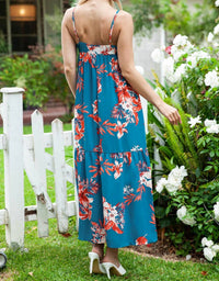 Shewin - Strappy Open Back Floral Maxi Dress
