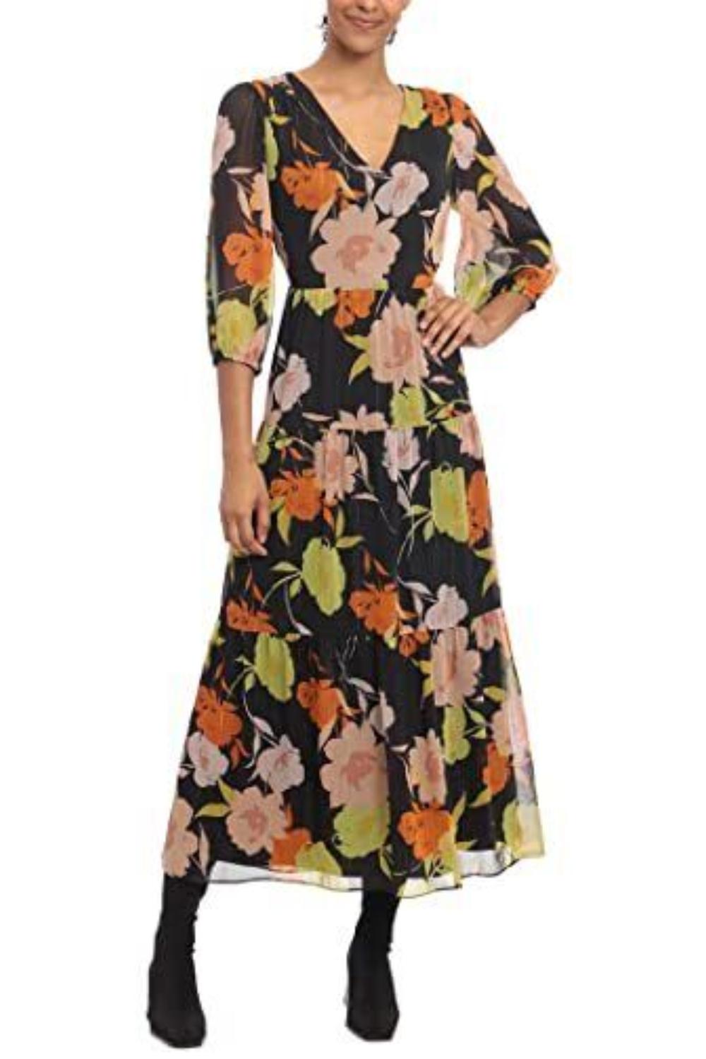 Donna Morgan - Long Sleeve Floral Tiered Dress