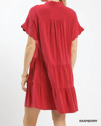 Umgee - Women's Linen Scalloped Sleeve Mini Dress
