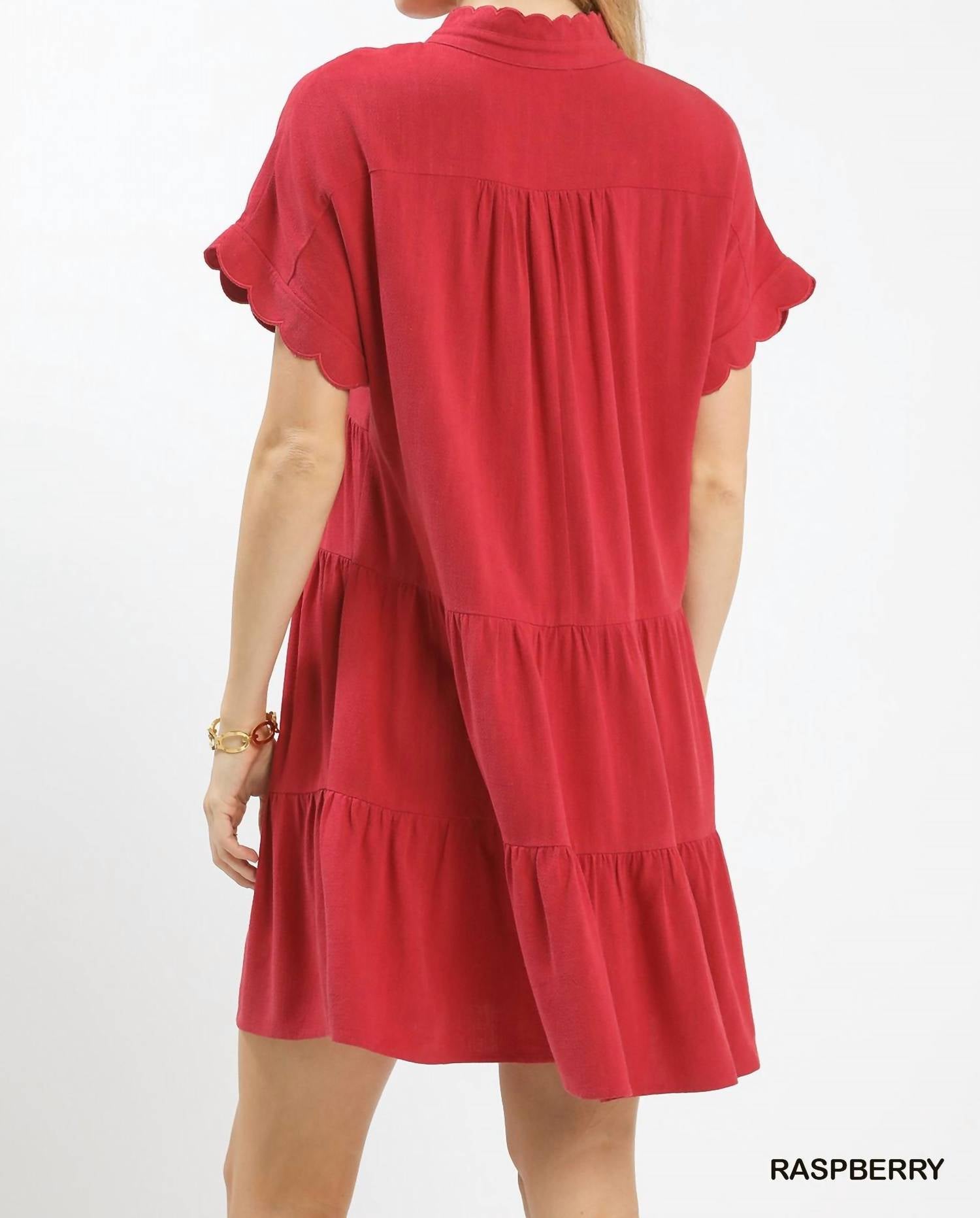 Umgee - Women's Linen Scalloped Sleeve Mini Dress