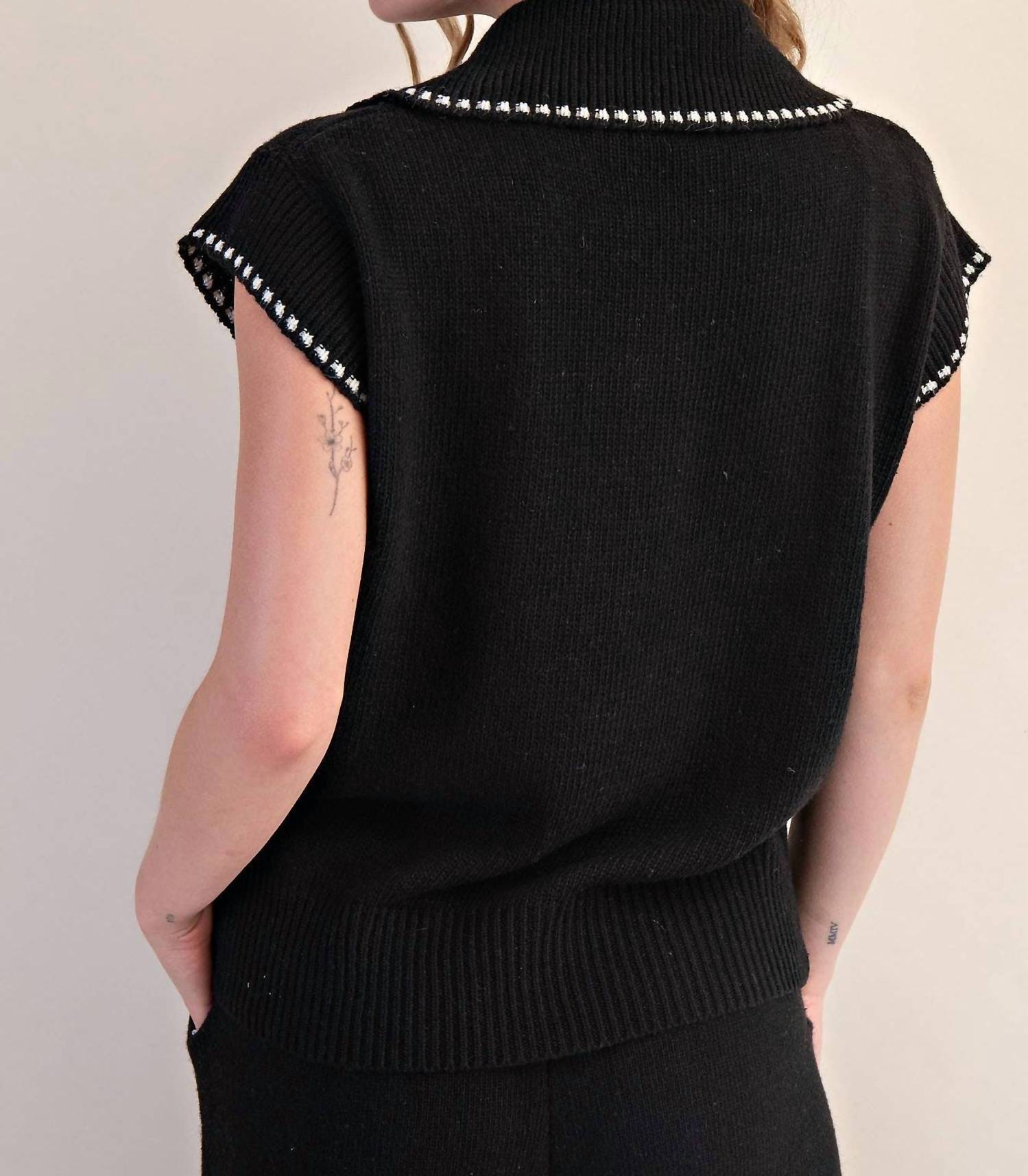 Glam - Polo Collar Knit Sleeveless Sweater Top Camille