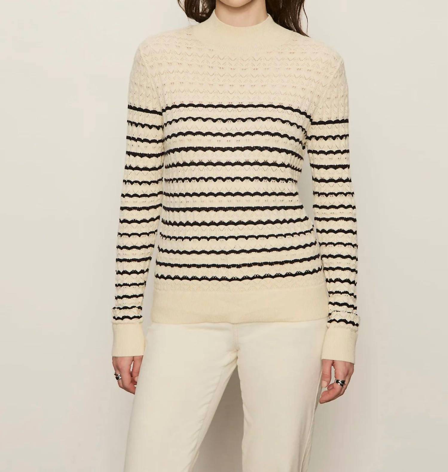 Sanctuary Forever Striped Mock Neck Top in vanilla creme with black stripe - women's long sleeve top