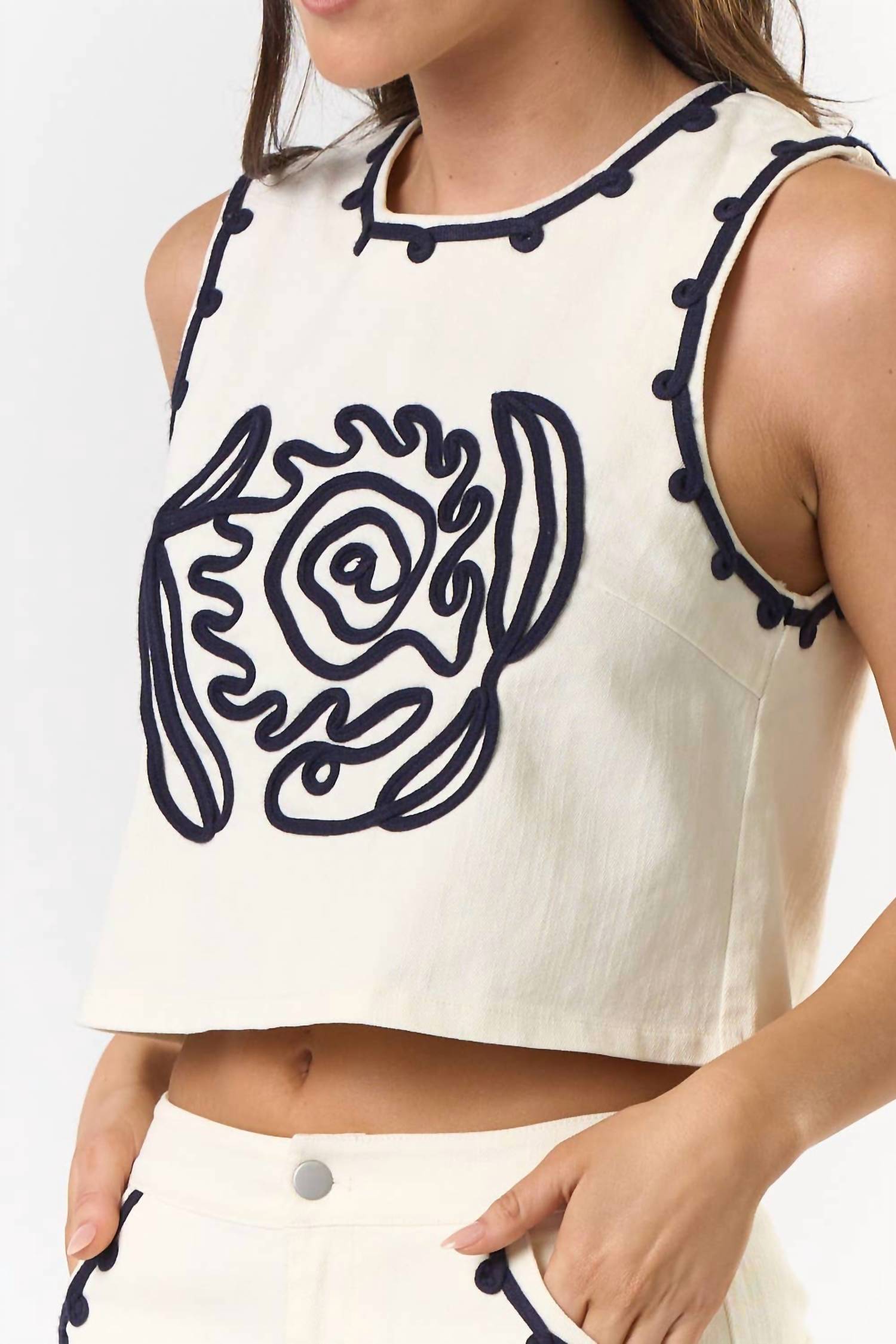 Lalavon - On a Whim Cord Detail Denim Vest Top