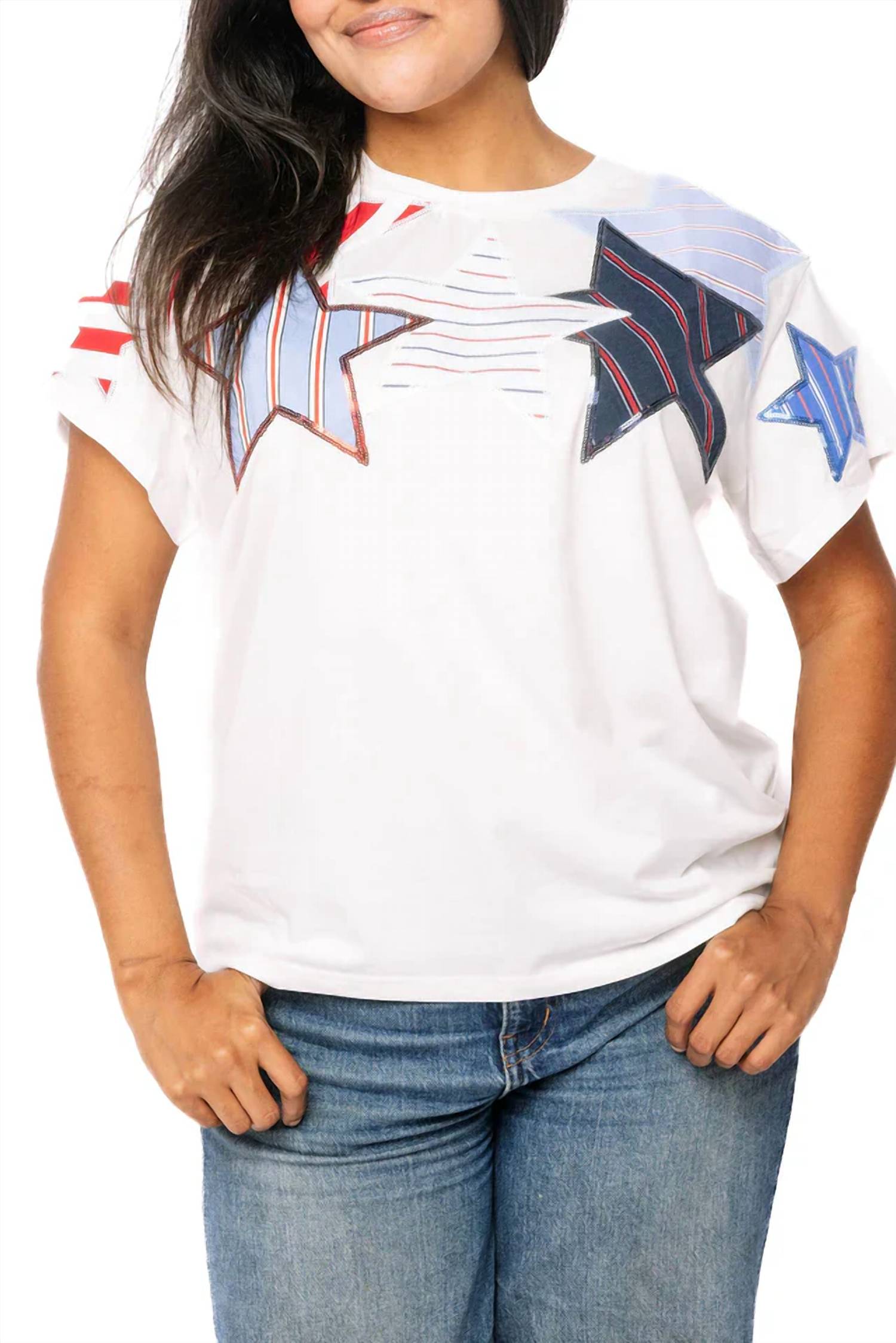 Queen Of Sparkles - Usa Stripe Patch Stars Tee
