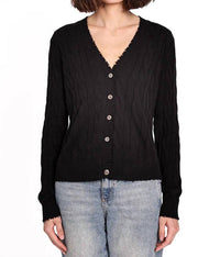 Minnie Rose - Cotton Frayed Cable Cardigan Top