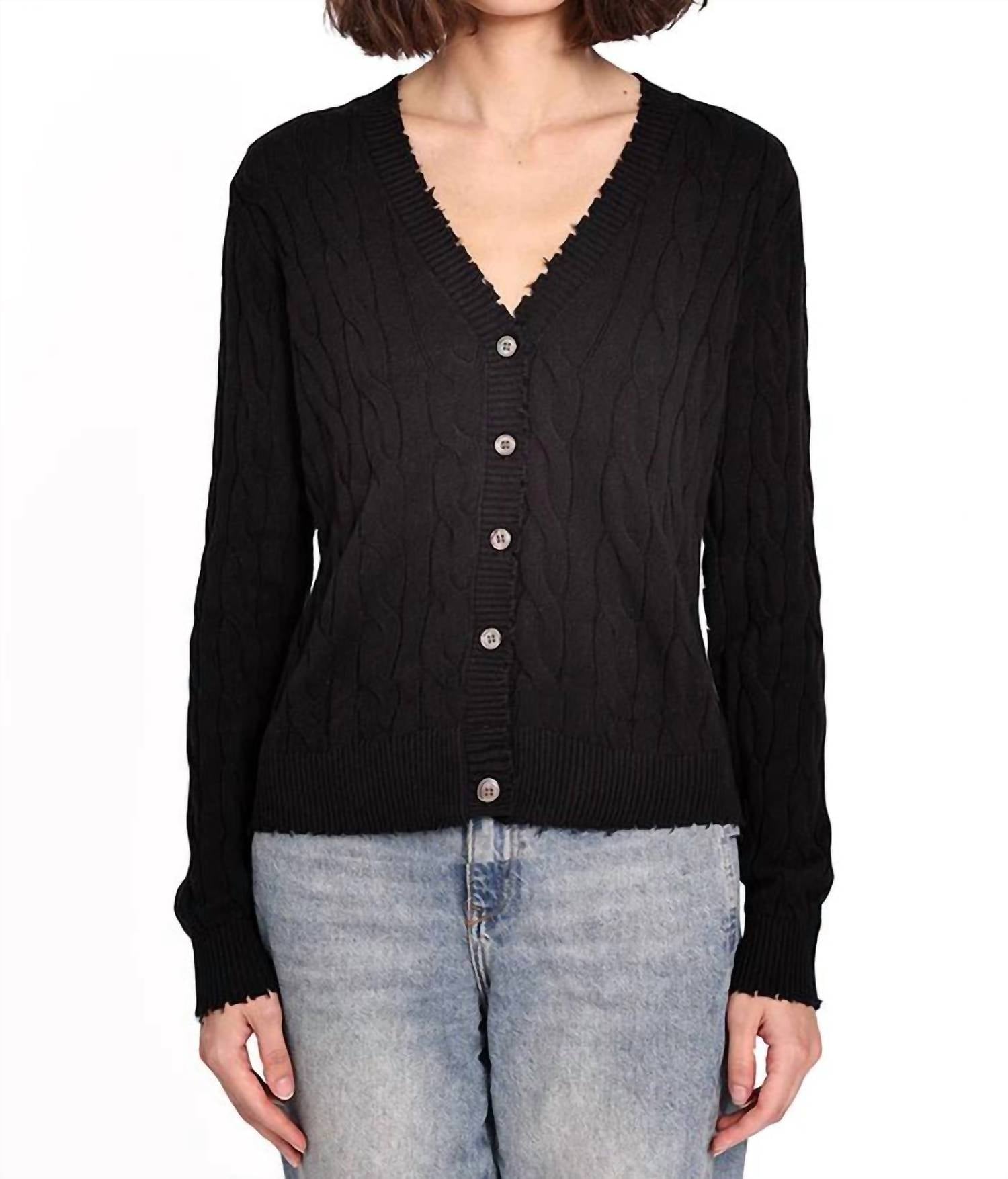 Minnie Rose - Cotton Frayed Cable Cardigan Top
