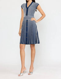 CHRISTY LYNN Kris Mini Dress in pinstripe navy - women's dress - detail view