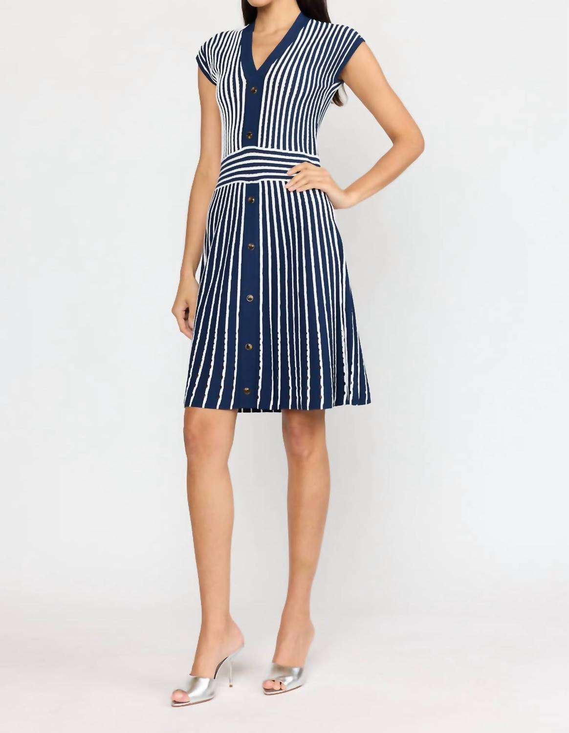 CHRISTY LYNN Kris Mini Dress in pinstripe navy - women's dress - detail view