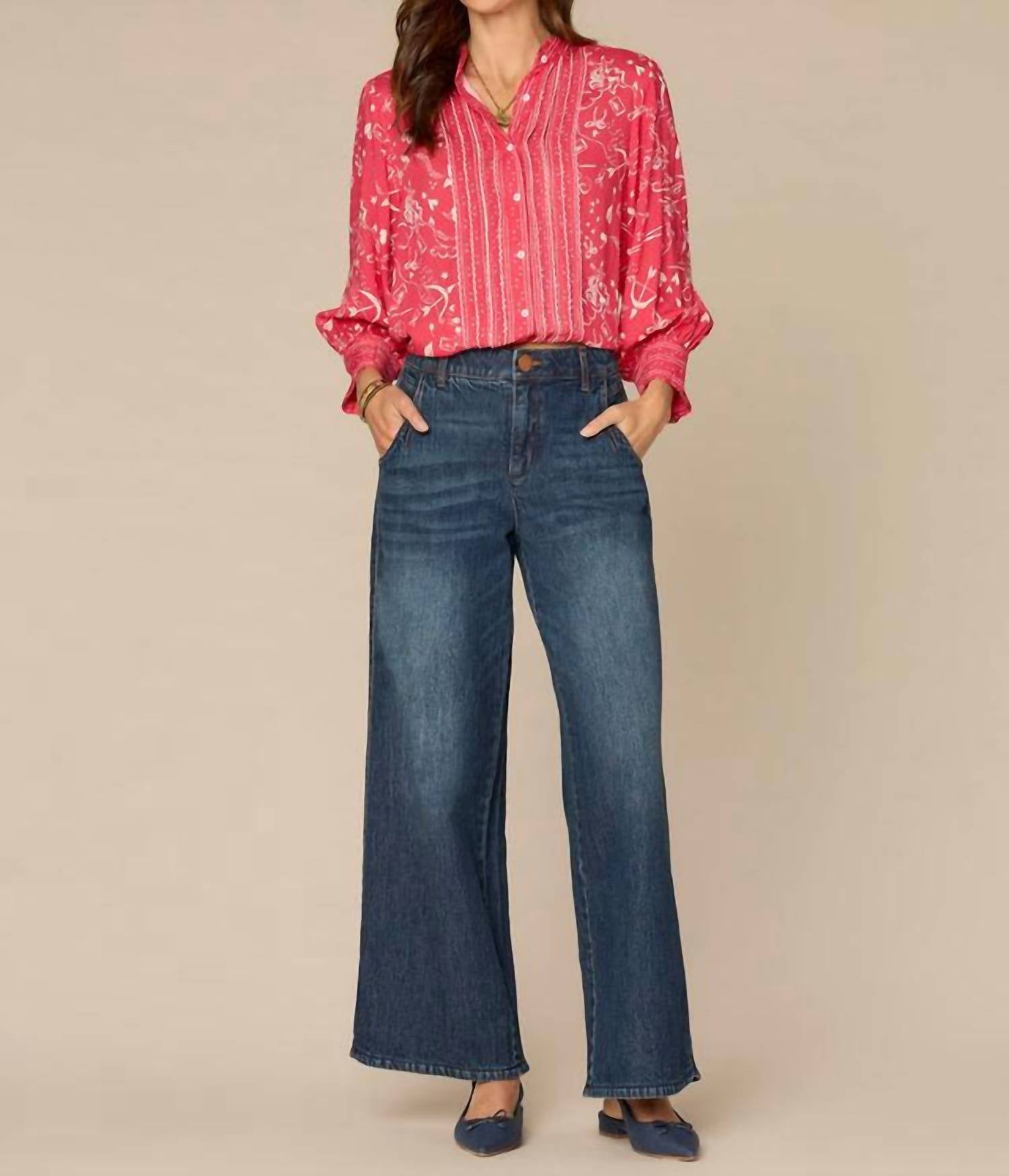 Democracy Scallop Edge Tipping Woven Shirt in cherry ivory - women's blouse - view 4
