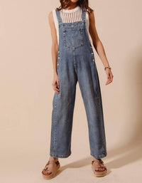 So Me - Women's Washed Denim Wide Leg Overall