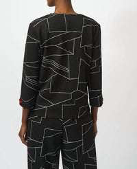 Joseph Ribkoff - Abstract Print V-neck 3/4 Sleeves Top