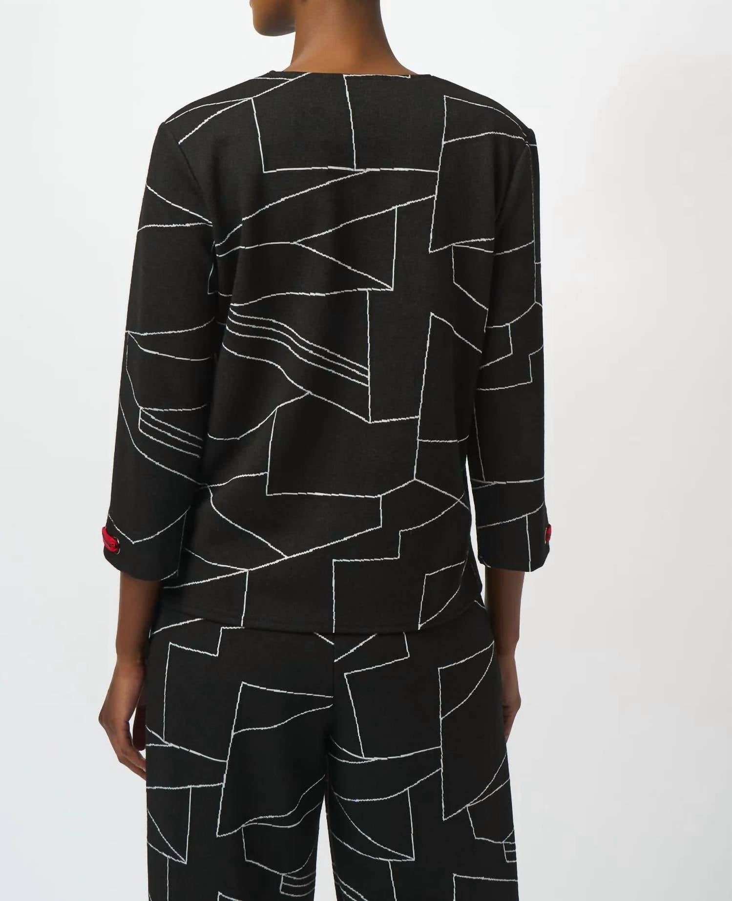 Joseph Ribkoff - Abstract Print V-neck 3/4 Sleeves Top