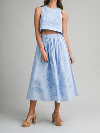 Mable - Janie Embroidered Crop Top And Midi Skirt Set