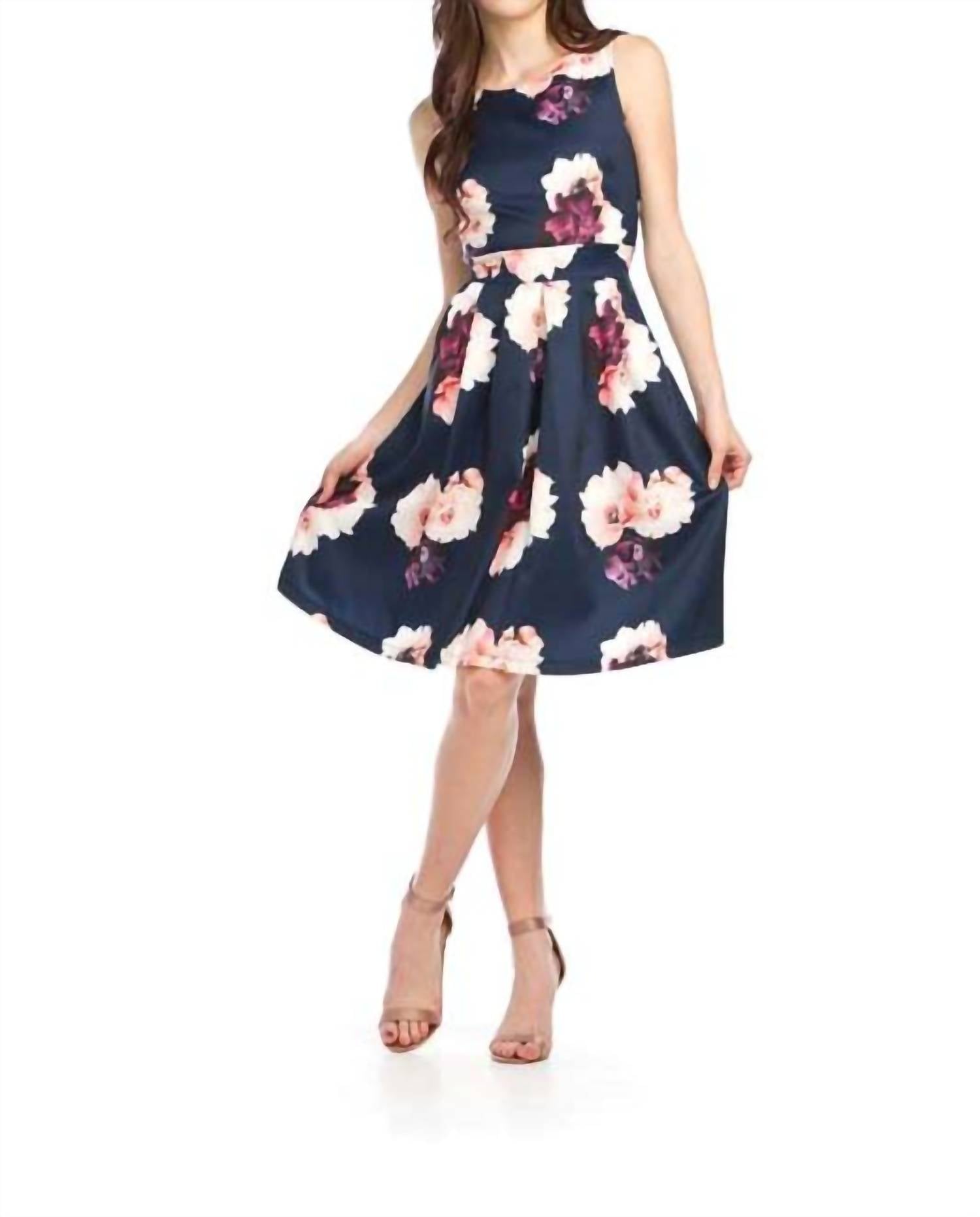 Papillon - Big Floral Print Sleeveless Dress With Box Pleat Skirt