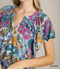 Umgee - Floral Split Neck Top