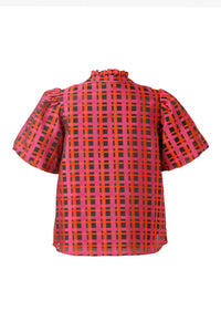 EMILY LOVELOCK Aida Plaid Blouse in crimson - women's blouse - view 5