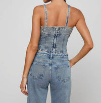 L'Agence - Arlin Embellished Denim Tank Top