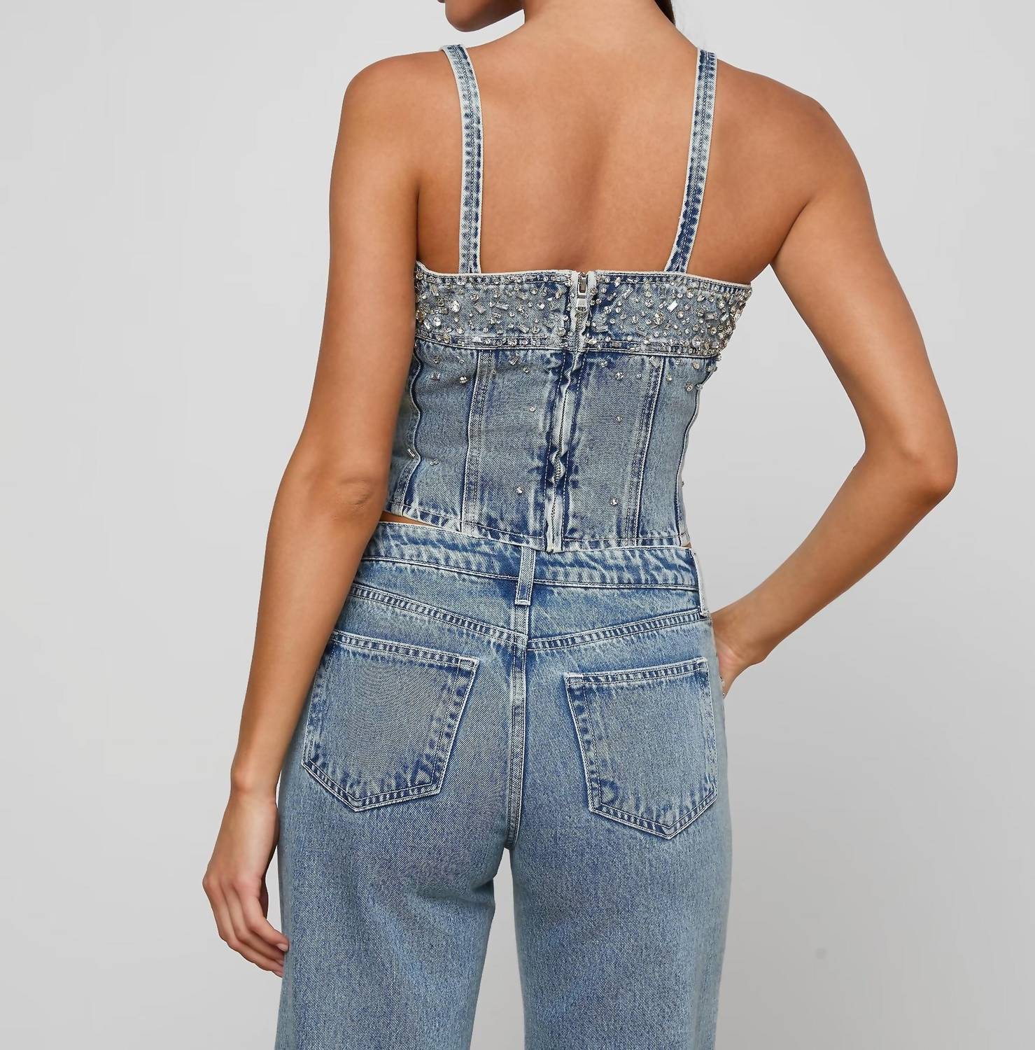 L'Agence - Arlin Embellished Denim Tank Top