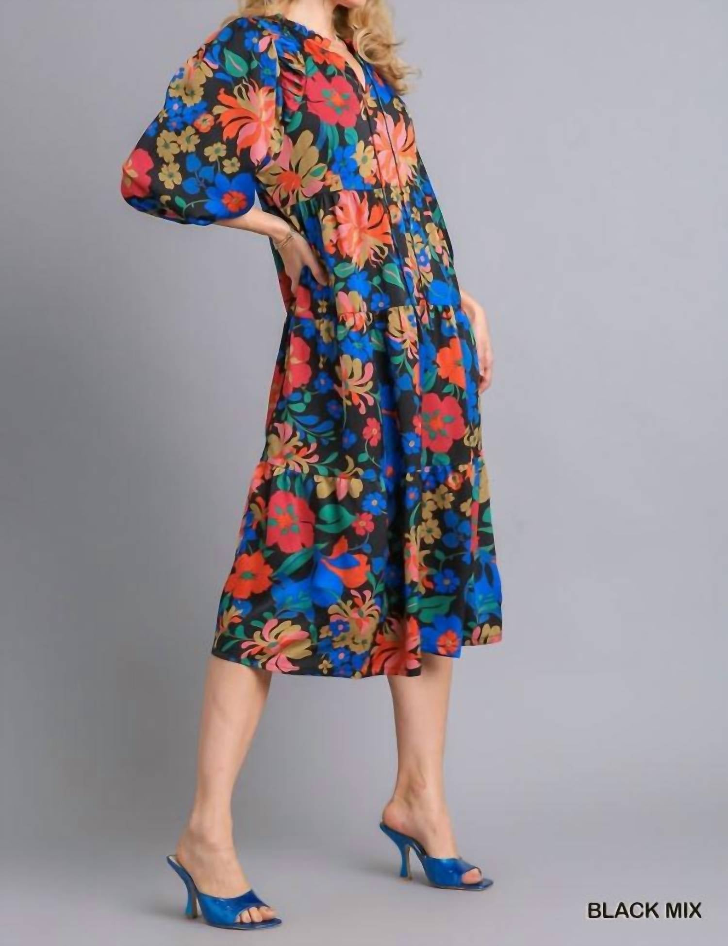 Umgee - Floral Babydoll Midi Dress