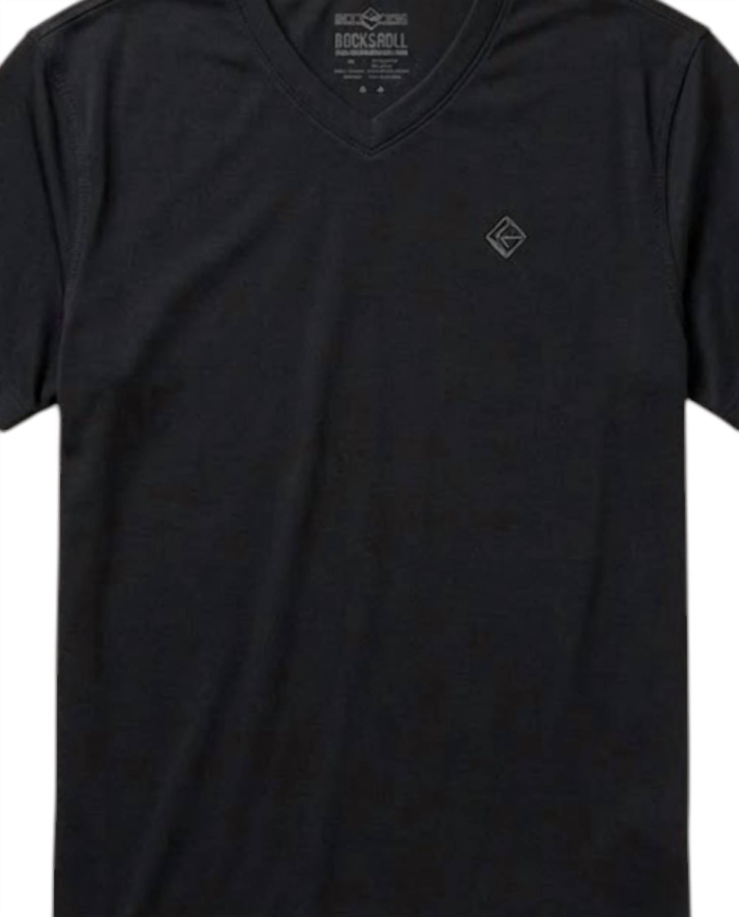 Rock & Roll Denim Men's Performance V-neck T-shirt in charcoal - men's t-shirt - detail view