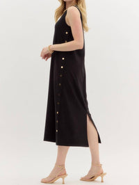 Entro - Solid Rib Textured Black Midi Dress