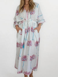 NIBI MTK Rio Kaftan Dress in pink blue palms - women's dress - detail view