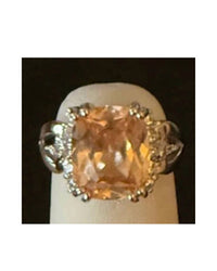 P & K Jewelry Women's Sterling Cubic Zirconia Ring in amber silver - women's jewelry - detail view