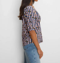 Nic + Zoe - Elbow Sleeve Reef Stripe V-neck Tee