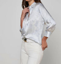 L'Agence Dani Blouse in ivory pale mist blue lace print - women's blouse - alternate view