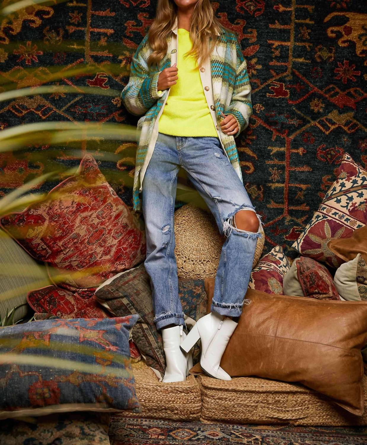 Davi & Dani - Plaid Open Jacket - Plus