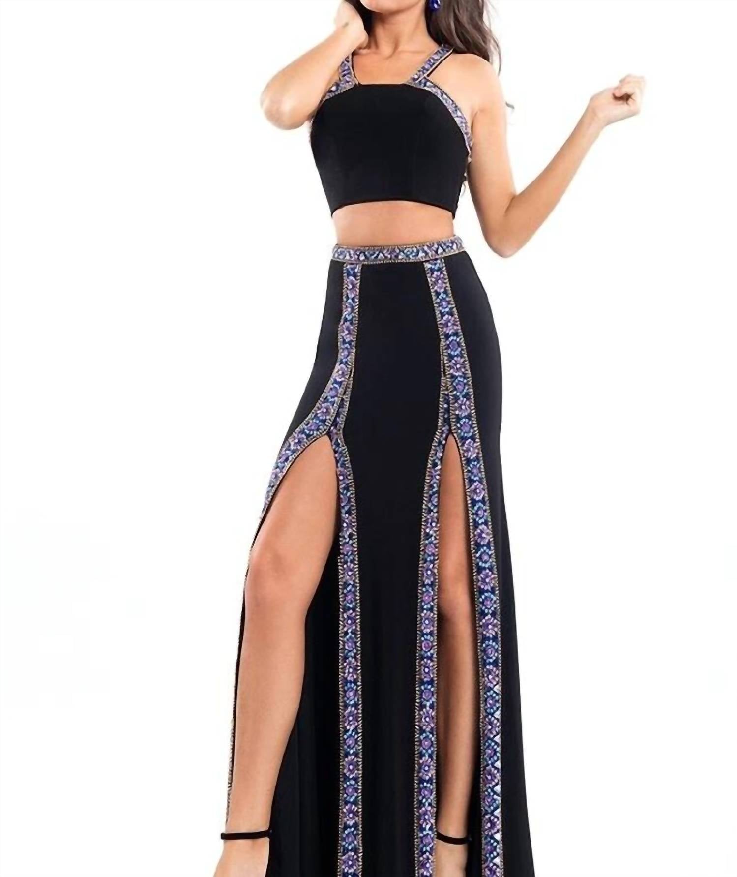 Rachel Allan - Two-piece Beaded Jersey Evening Gown