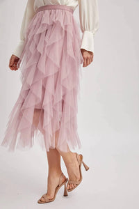 Bluivy - Spiral Ruffled Tulle Midi Skirt