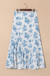 Rosa Clothing Ruffle High Silt Maxi Skirt in blue floral - women's skirt - view 4
