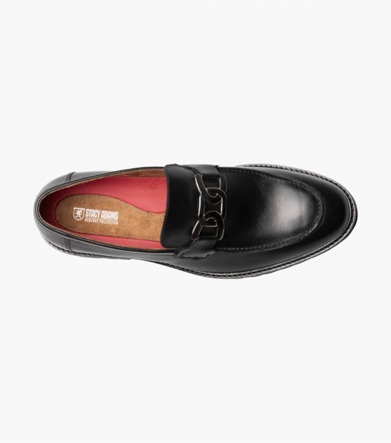 STACY ADAMS Men's Hale Moc Toe Bit Slip Ons in black - men's shoe - detail view