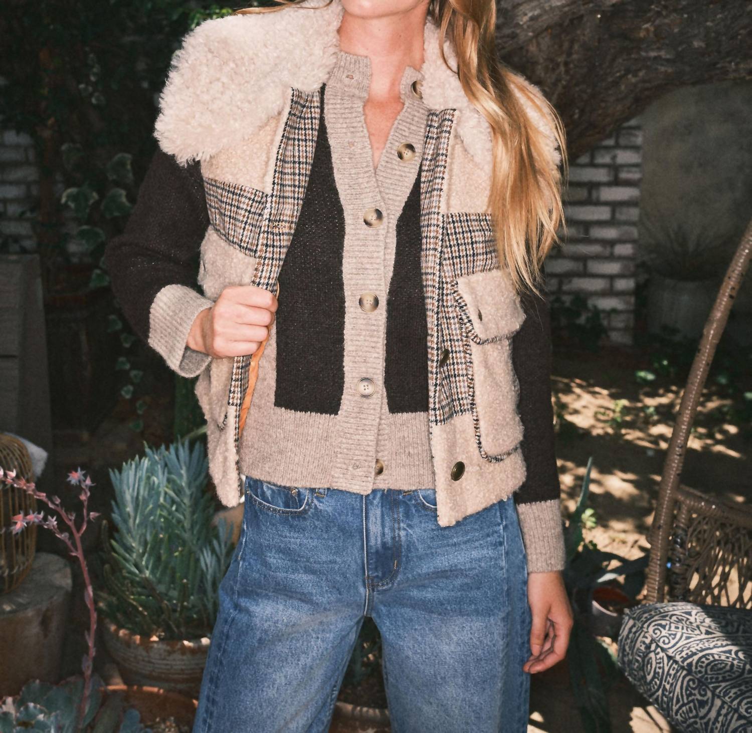 Aaron & Amber - Grace Plaid Sherpa Mix Vest