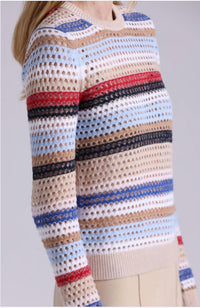 Minnie Rose - Plaited Mesh Stripe Long Sleeve Crew Top