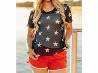 Southern Grace Star Mesh Top Sheer Stretch Tee in navy - women's t-shirt