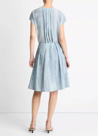 Vince - Washed Ombré Cotton Pleated Knee Skirt