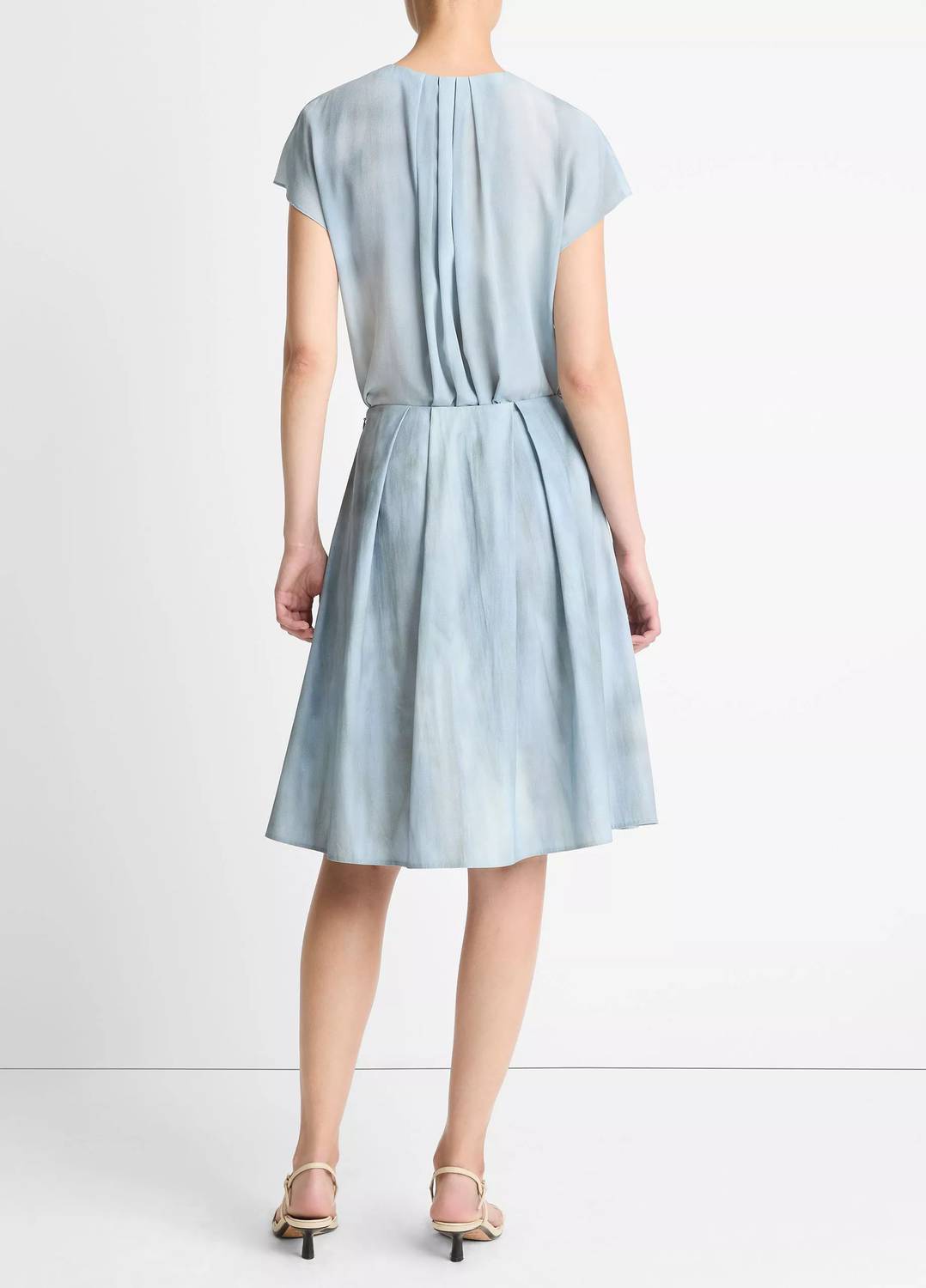 Vince - Washed Ombré Cotton Pleated Knee Skirt