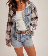 Hem & Thread - Brushed Plaid Contrast Hooded Jacket