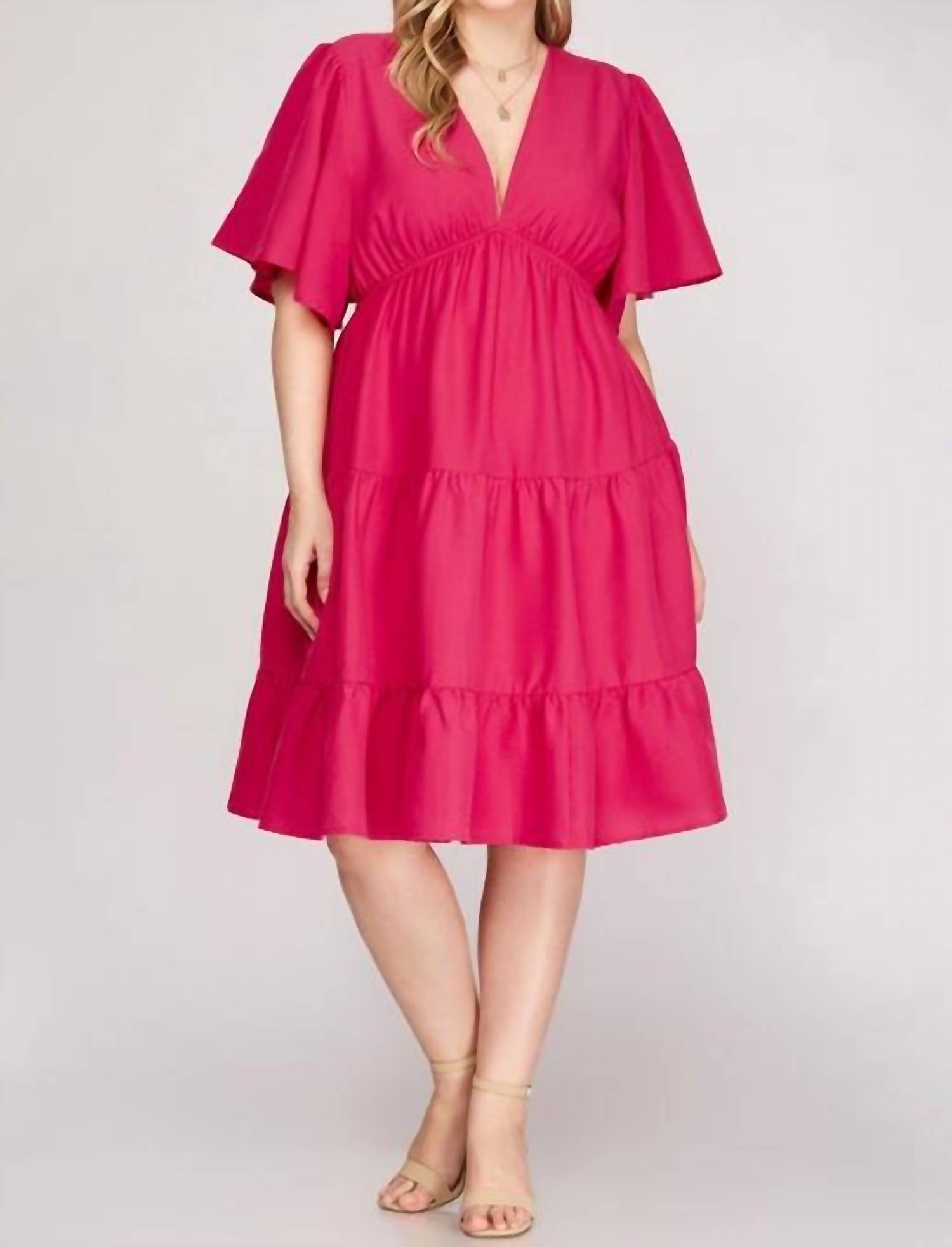 She + Sky - Fuchsia Plunge Dress