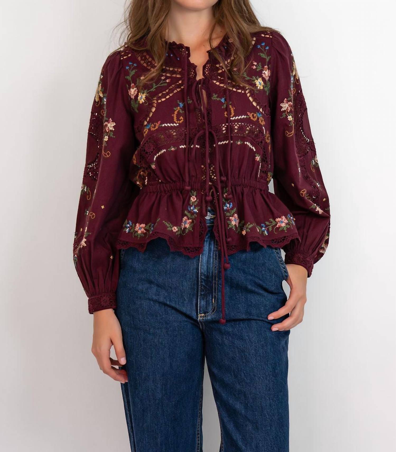 SEA Edwina Top in burgundy - women's blouse - view 4