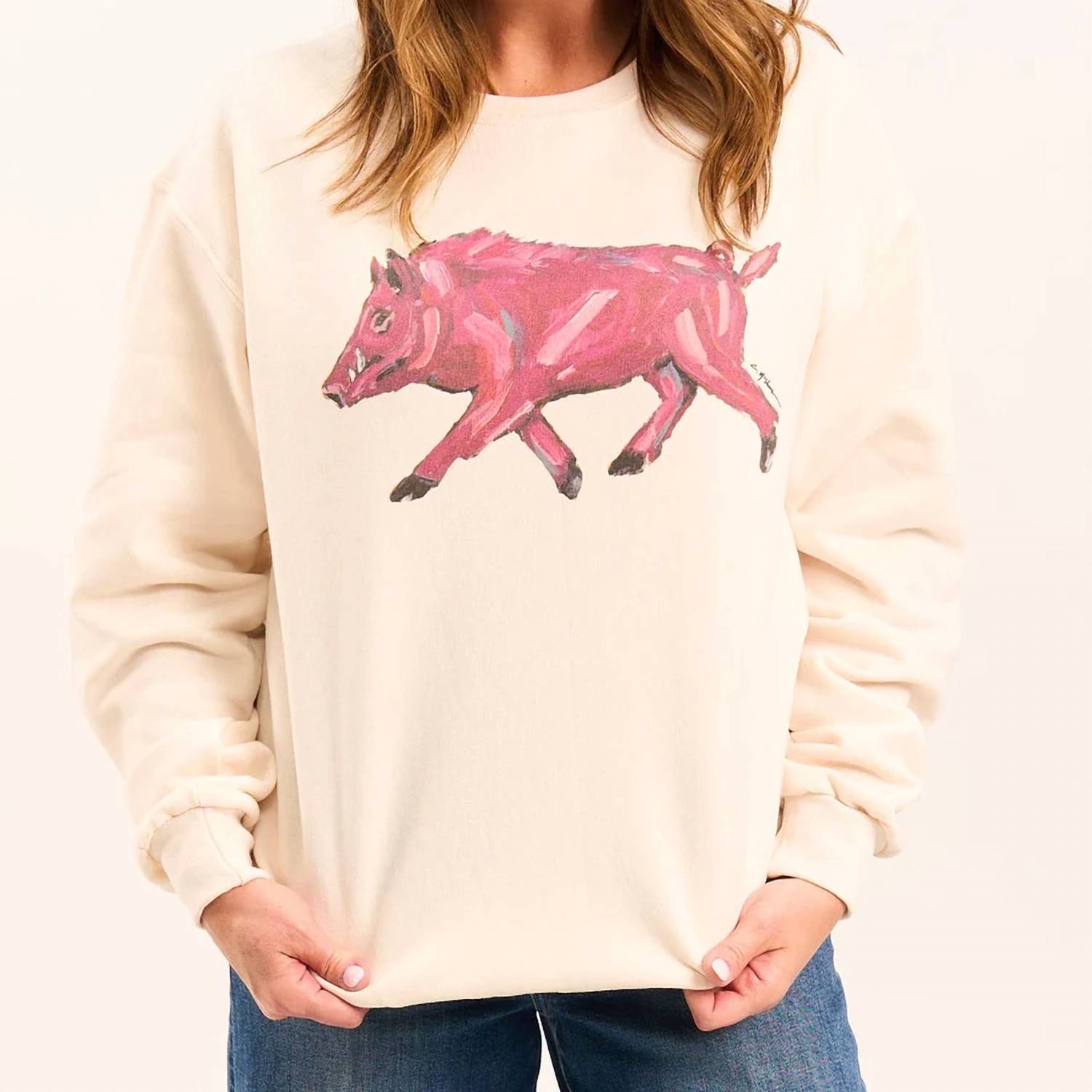 Chelsea Mcshane Art - Pinky Pig Long Sleeve Sweatshirt