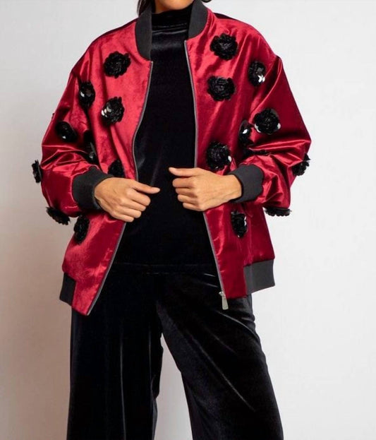 Eva Franco - Velvet Floral Embroidered Bomber Jacket