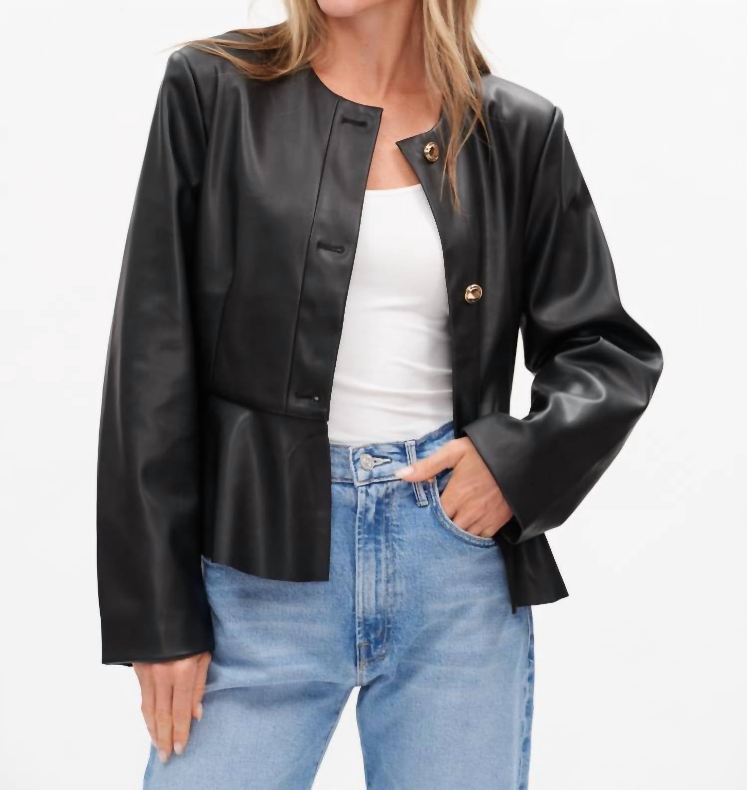 Six/Fifty - Monica Faux Leather Peplum Jacket