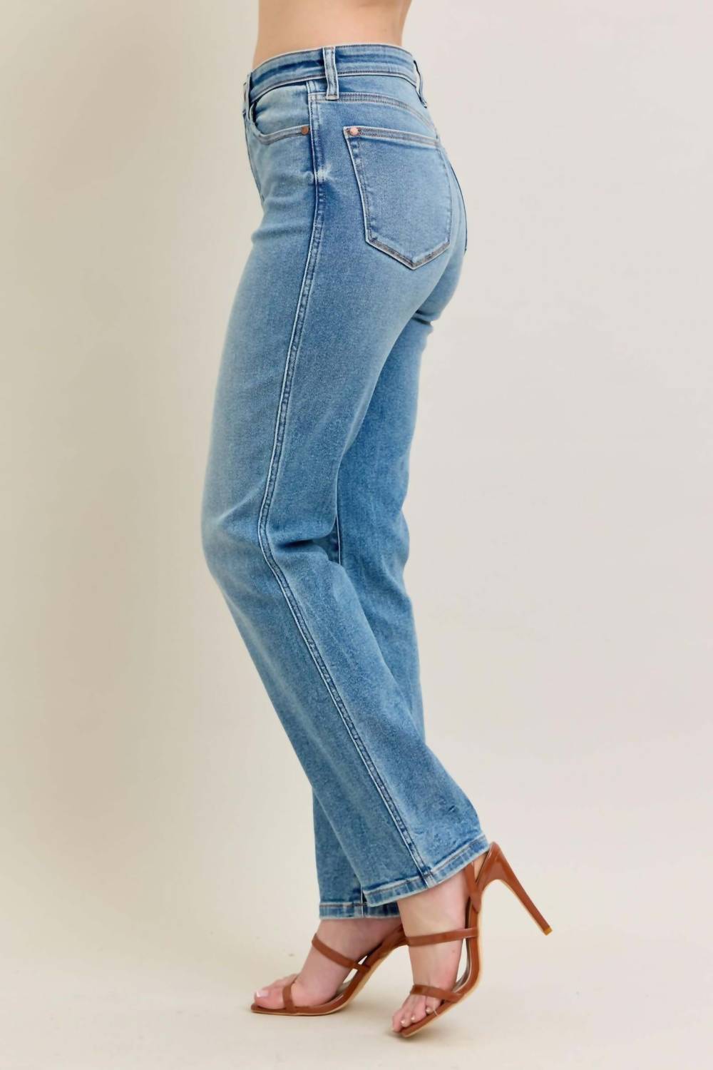 Judy Blue Monroe High Rise Straight Leg Jean in medium blue - women's jeans - alternate view