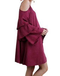 Umgee - Cold Shoulder Layered Bell Sleeve Dress