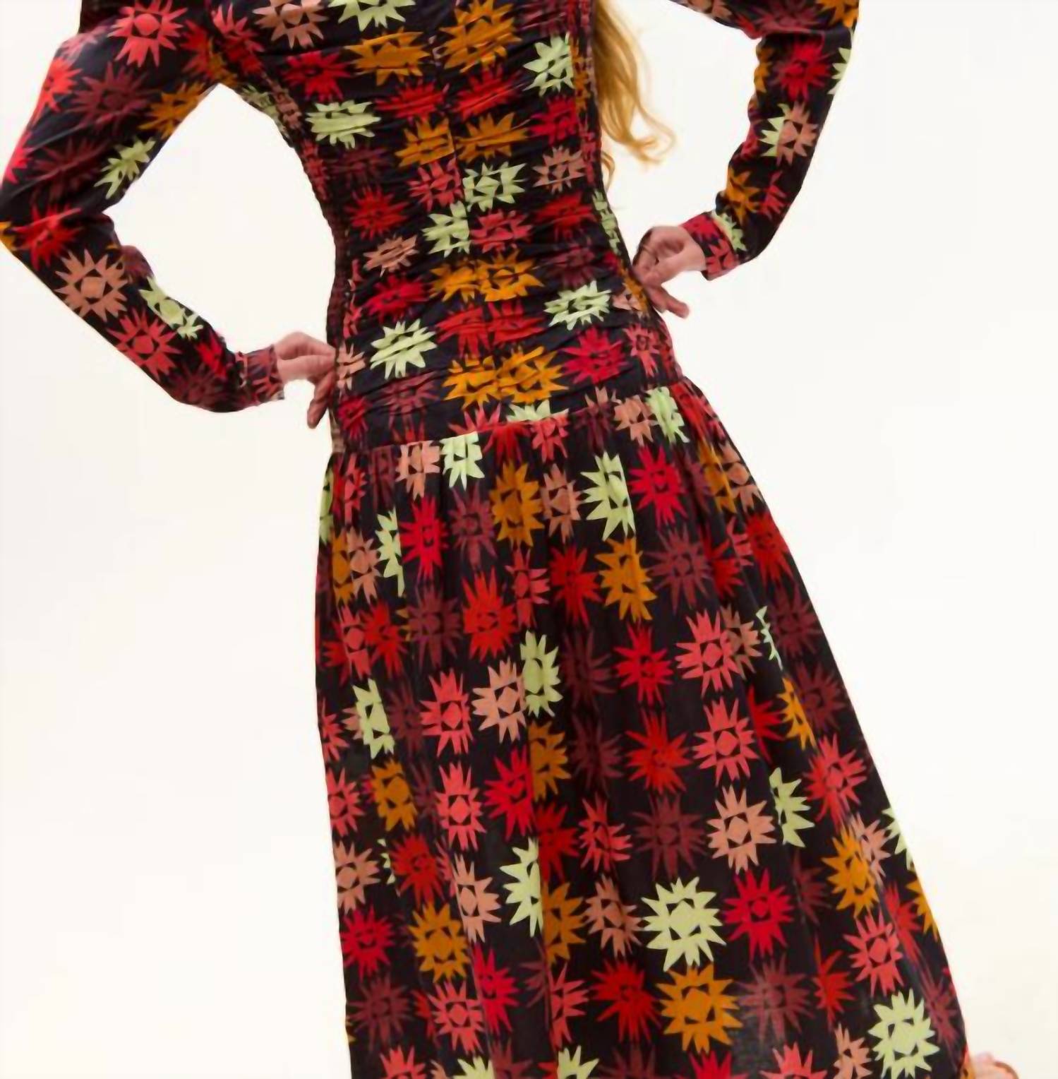 CAROLINA K Malika Long-sleeve Midi Dress in tabbi brown - women's dress - detail view